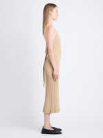 Side image of model wearing Vida Dress In Viscose Rib in Camel