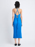 Back image of model wearing Vida Dress In Viscose Rib in BLUE