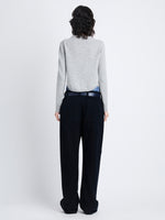 Back full length image of model wearing Stella Sweater In Cashmere Jacquard in GREY MELANGE