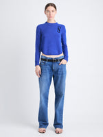 Front full length image of model wearing Stella Sweater In Cashmere Jacquard in BLUE