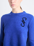 Detail image of model wearing Stella Sweater In Cashmere Jacquard in BLUE