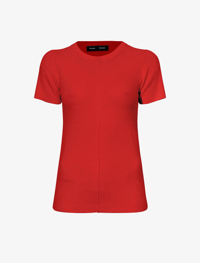 Flat image of Sky Top In Matte Viscose Rib in red