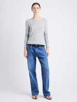 Front full length image of model wearing Tina Sweater In Cotton Silk in LIGHT GREY MELANGE