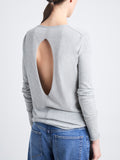 Detail image of model wearing Tina Sweater In Cotton Silk in LIGHT GREY MELANGE