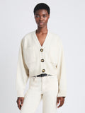 Front cropped image of model wearing Sofia Cardigan In Eco Cashmere in IVORY