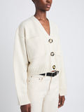 Detail image of model wearing Sofia Cardigan In Eco Cashmere in IVORY