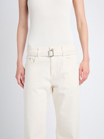 Detail image of model wearing Ellsworth Jean in ecru