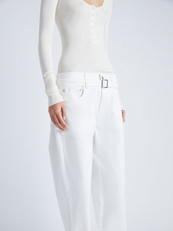 Detail image of model wearing Ellsworth Jean in white