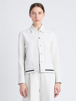 Front cropped image of model wearing Wiley Jacket In Cotton Linen in ECRU