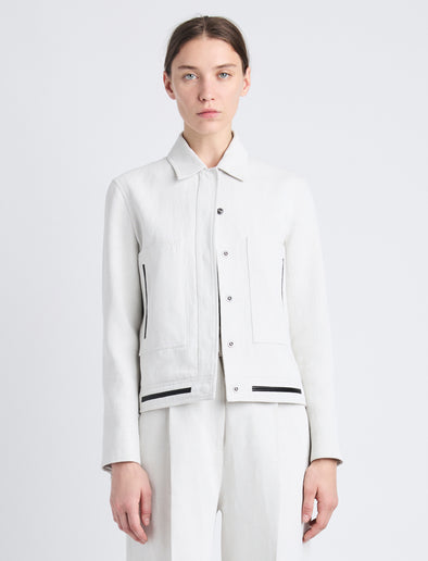 Front cropped image of model wearing Wiley Jacket In Cotton Linen in ECRU