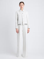 Front full length image of model wearing Wiley Jacket In Cotton Linen in ECRU