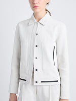 Detail image of model wearing Wiley Jacket In Cotton Linen in ECRU