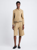 Front full length image of model wearing Wiley Jacket In Cotton Linen in HAZELNUT