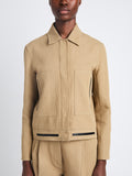 Detail image of model wearing Wiley Jacket In Cotton Linen in HAZELNUT