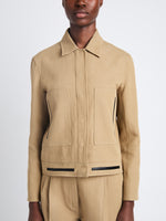 Detail image of model wearing Wiley Jacket In Cotton Linen in HAZELNUT