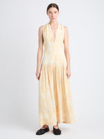 Front full length image of model wearing Simone Dress In Printed Viscose Crepe in YELLOW MULTI