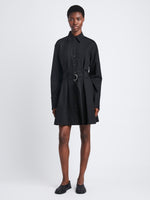Front full length image of model wearing Viola Dress In Compact Poplin in BLACK