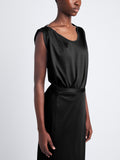 Detail image of model wearing Lynn Dress in Eco Cotton Jersey in black