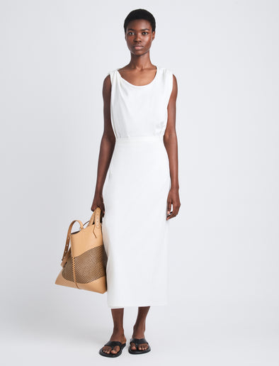 Front full length image of model wearing Lynn Dress In Eco Cotton Jersey in WHITE