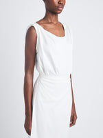 Detail image of model wearing Lynn Dress In Eco Cotton Jersey in WHITE