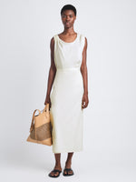 Front image of model wearing Lynn Dress in Eco Cotton Jersey in bone