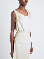Detail image of model wearing Lynn Dress in Eco Cotton Jersey in bone