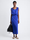 Front full length image of model wearing Lynn Dress In Eco Cotton Jersey in COBALT