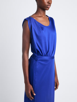 Detail image of model wearing Lynn Dress In Eco Cotton Jersey in COBALT