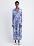 Front full length image of model wearing Vanessa Dress In Printed Viscose Crepe in COBALT MULTI