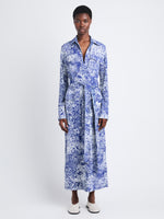 Front full length image of model wearing Vanessa Dress In Printed Viscose Crepe in COBALT MULTI