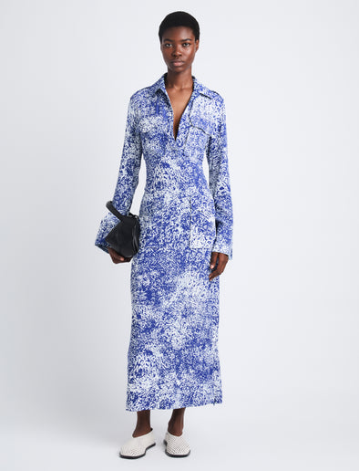 Proenza Schouler Vanessa Dress in Printed Viscose Crepe - Cobalt 