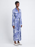 Back full length image of model wearing Vanessa Dress In Printed Viscose Crepe in COBALT MULTI