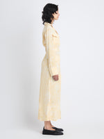 Side full length image of model wearing Vanessa Dress In Printed Viscose Crepe in YELLOW MULTI