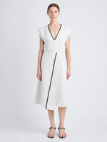 Front full length image of model wearing Monir Dress In Cotton Linen in ECRU