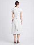 Back full length image of model wearing Monir Dress In Cotton Linen in ECRU