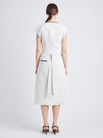Back full length image of model wearing Monir Dress In Cotton Linen in ECRU