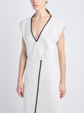 Detail image of model wearing Monir Dress In Cotton Linen in ECRU