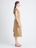 Side full length image of model wearing Monir Dress In Cotton Linen in HAZELNUT