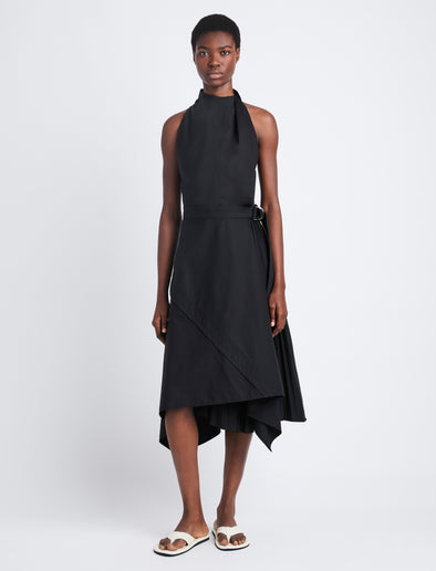 Front full length image of model wearing Yoko Dress In Compact Poplin in BLACK