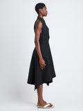 Side full length image of model wearing Yoko Dress In Compact Poplin in BLACK