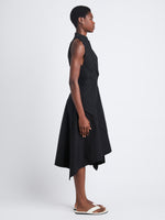 Side full length image of model wearing Yoko Dress In Compact Poplin in BLACK