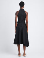 Back full length image of model wearing Yoko Dress In Compact Poplin in BLACK