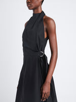 Detail image of model wearing Yoko Dress In Compact Poplin in BLACK