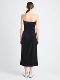 Back image of model wearing Shira Strapless Dress In Matte Viscose Crepe in black