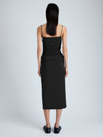 Back image of model wearing Blaire Dress in Viscose Jersey in black