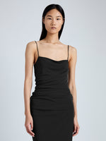 Detail image of model wearing Blaire Dress in Viscose Jersey in black