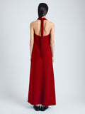 Back image of model wearing Ember Dress in Light Matte Viscose Crepe in red