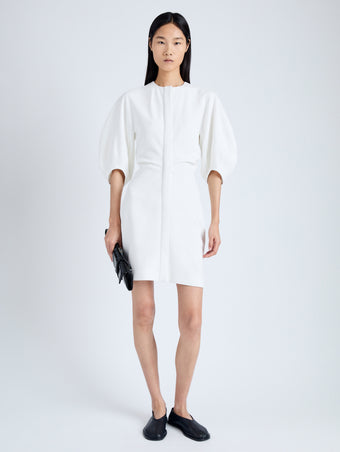 Front full length image of model wearing Goldie Dress in Matte Viscose Crepe in WHITE