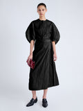 Front image of model wearing Alicia Dress in Crinkled Cotton Gabardine in black