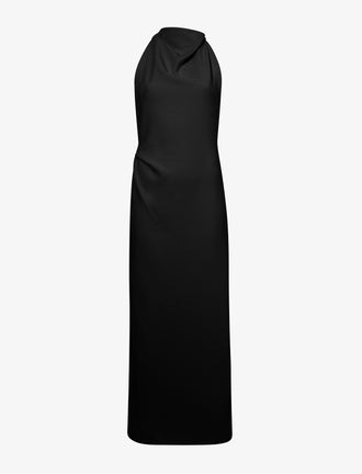 Flat image of Selena Twist Back Dress in Matte Viscose Crepe in black